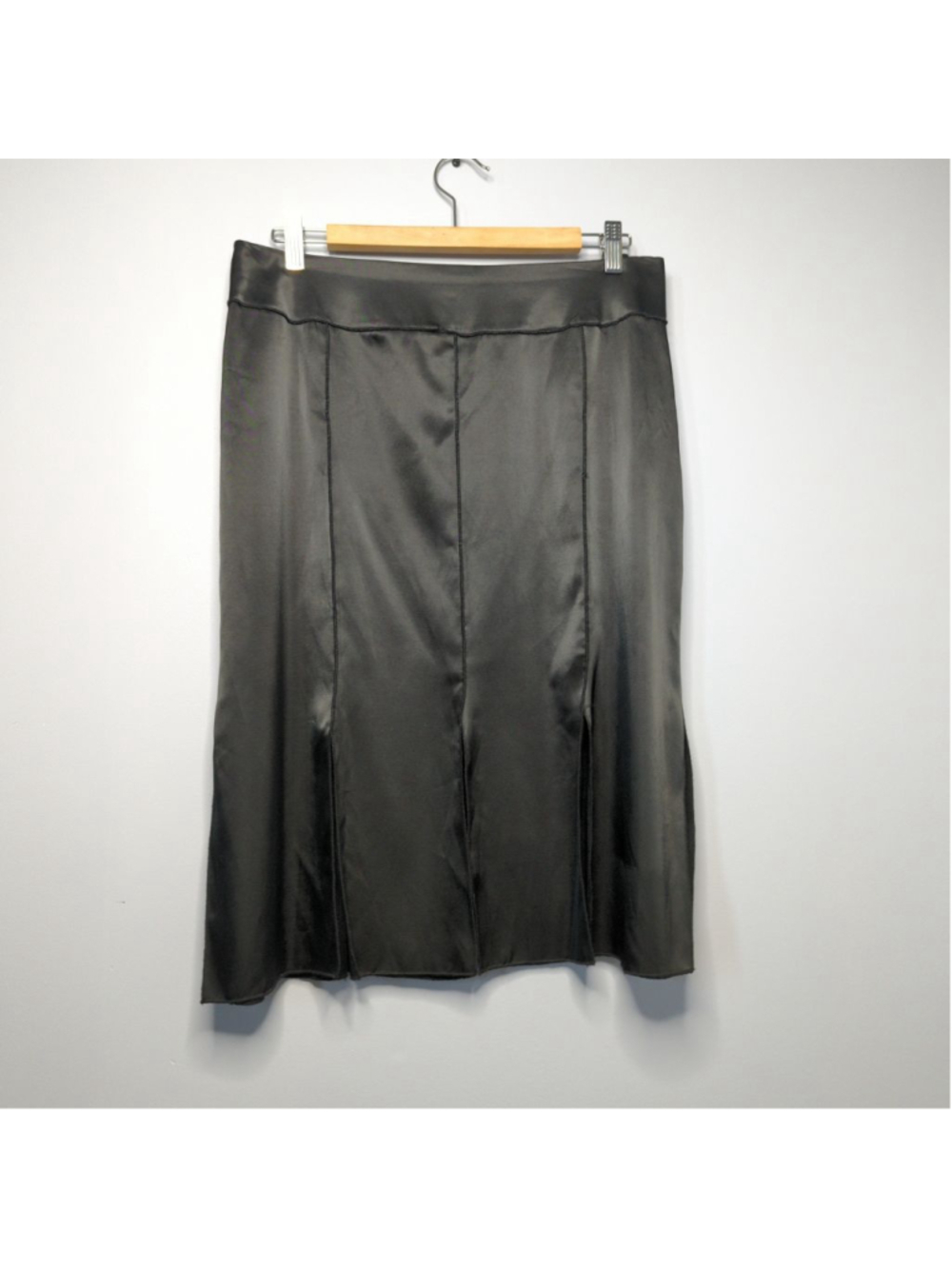 Vtg Nira Nira Black Satin Car Wash Panel Midi Skirt Sz 10 90s Goth Witchy - Picture 5 of 15